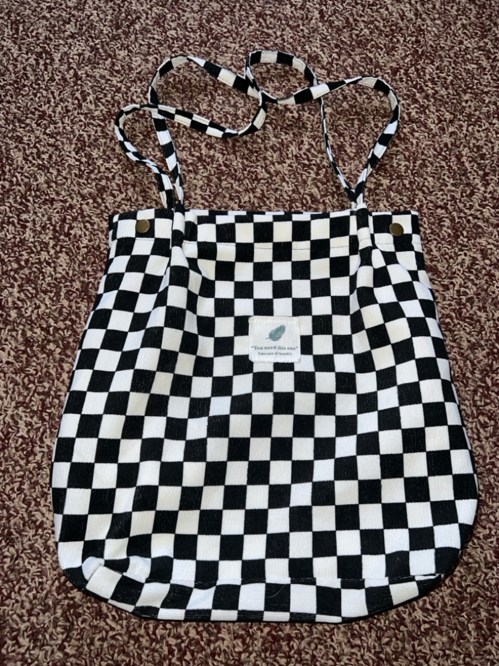 SOLD - Black & White Checkerboard Drawstring Backpack